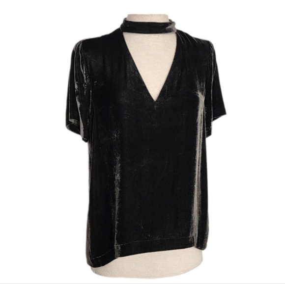 Madewell Velvet Choker Top Olive Green Size M - Picture 7 of 12